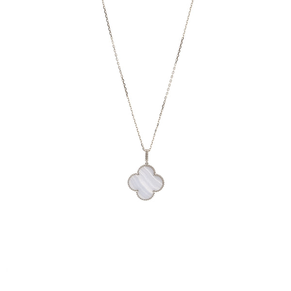 Van Cleef and Arpels Magic Alhambra Long necklace, 1 motif 18k white gold, Chalcedony
