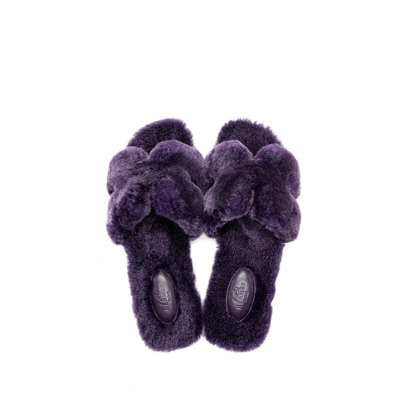 Hermes size 38 oran sandal shearling purple