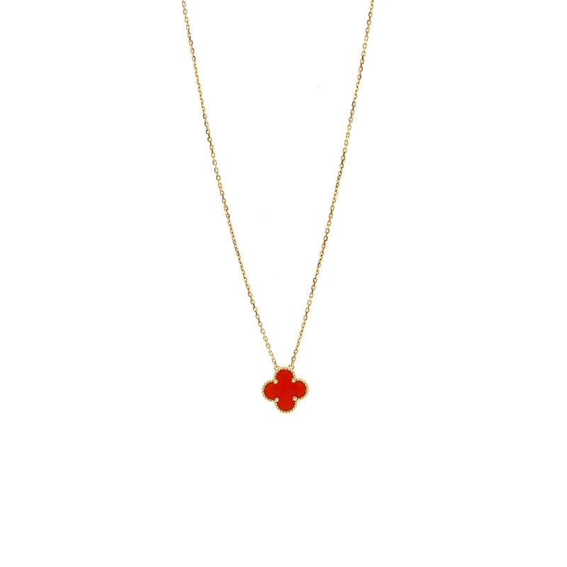 Van Cleef & Arpels Vintage Alhambra Pendant Carnelian Yellow Gold