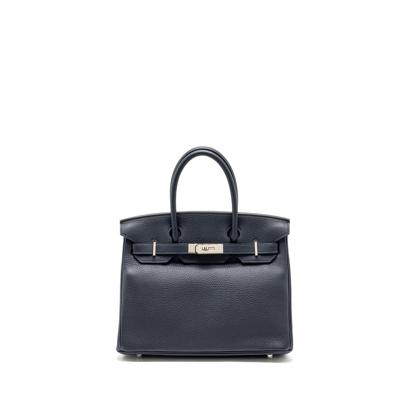 Hermes Birkin 30 Clemence Blue Nuit Rose Pourpre SHW Stamp A