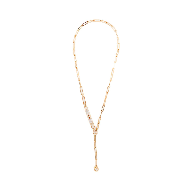 Hermes Size ST Kelly Chaine Lariat Necklace, Small Model Rose Gold, Diamonds