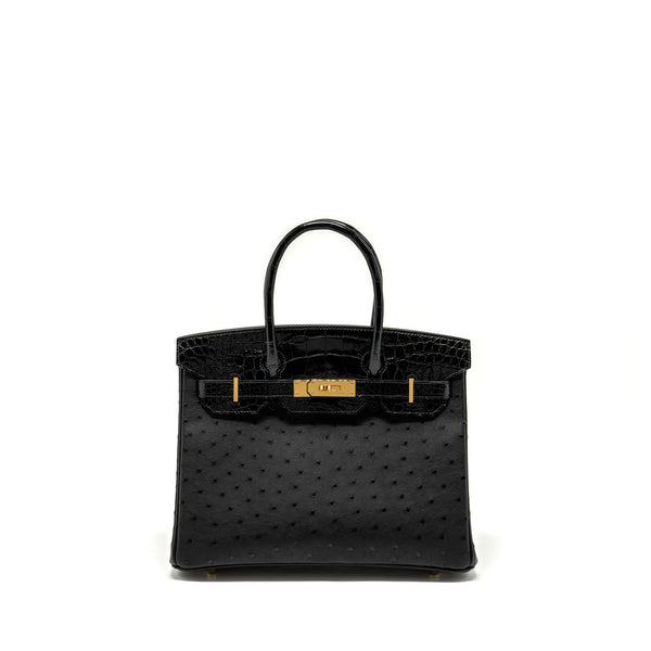 Hermes Birkin 30 Shiny Alligator Mississippiensis Touch / Ostrich Black GHW Stamp Z