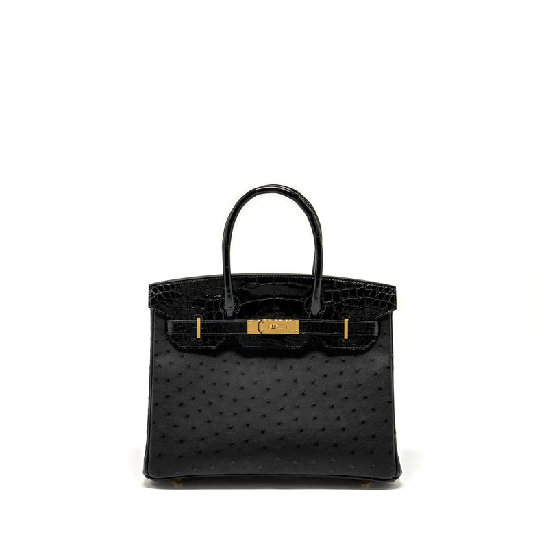 Hermes Birkin 30 Shiny Alligator Mississippiensis Touch Ostrich Blac