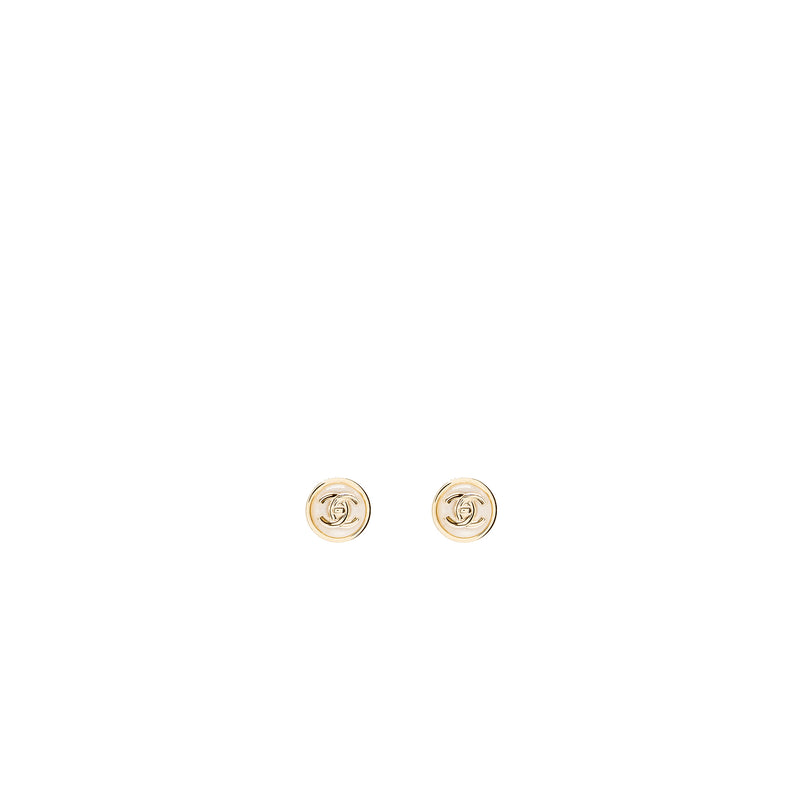 Chanel round cc Logo earrings white light gold tone