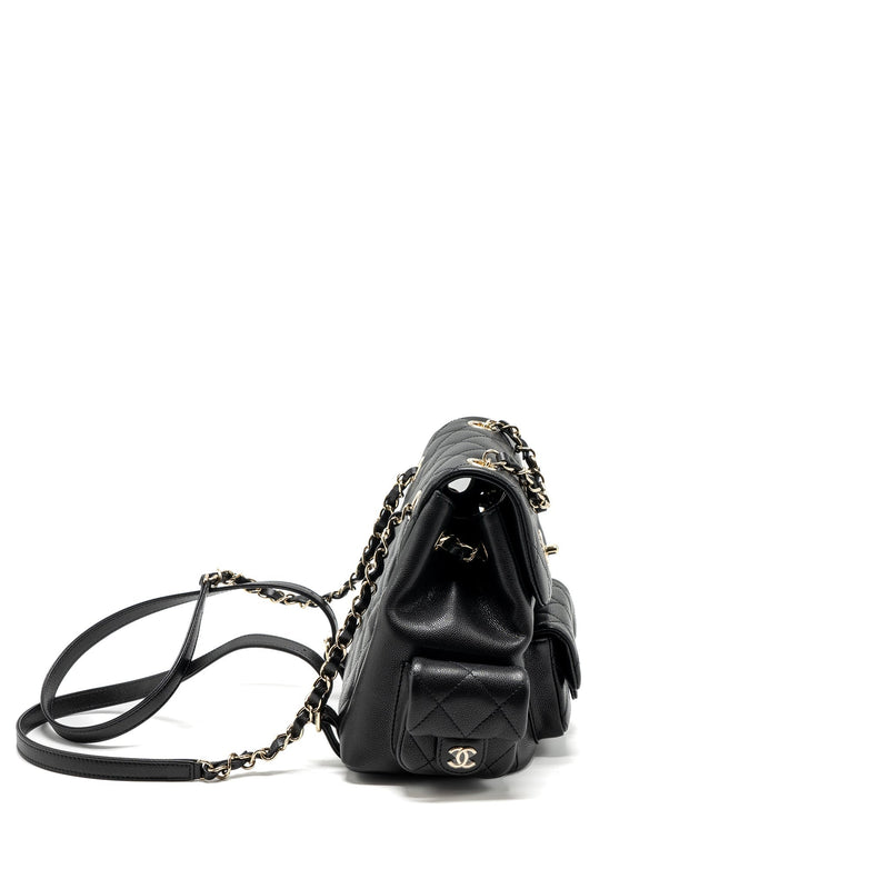 Chanel 23k triple pocket backpack caviar black LGHW (microchip)