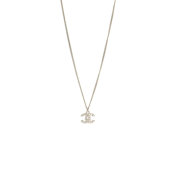 Chanel CC Logo Necklace Crystal Silver Tone