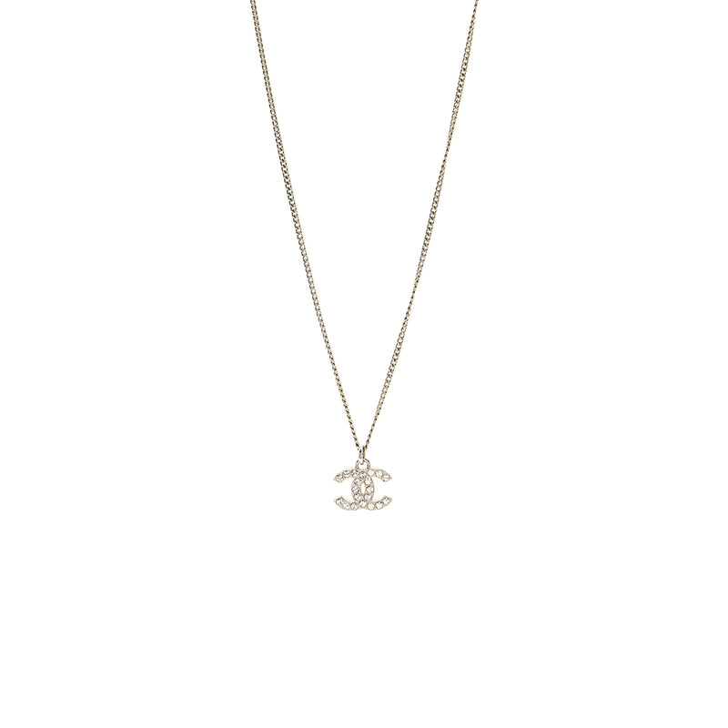 Chanel CC Logo Necklace Crystal Silver Tone