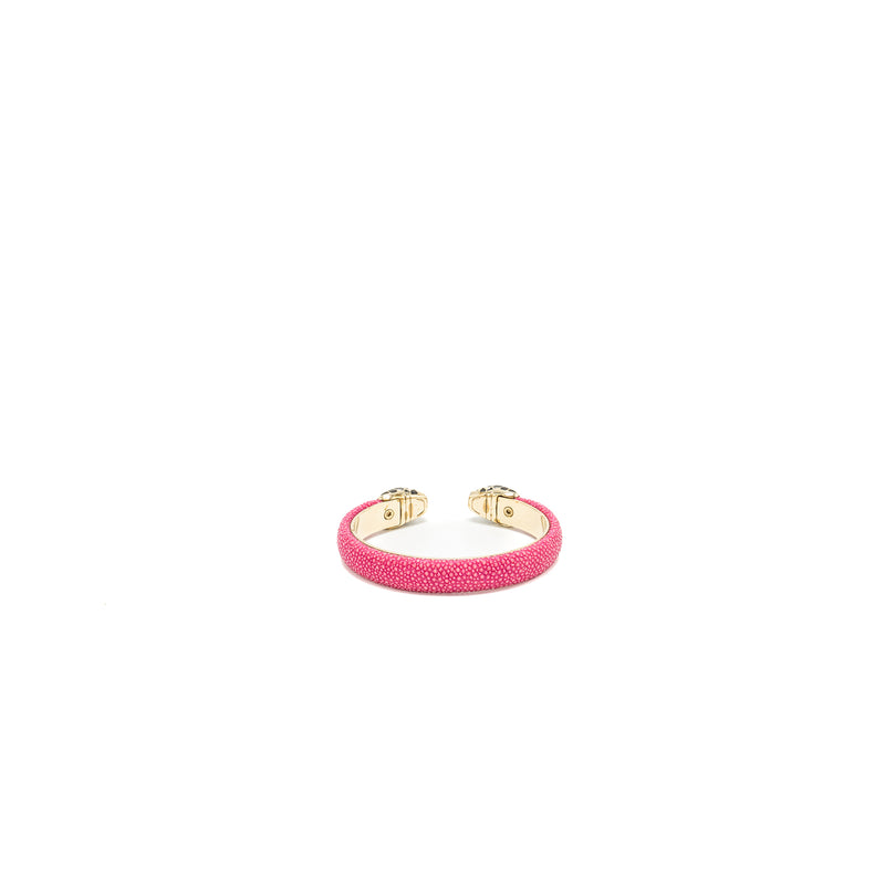 Bvlgari size medium Serpenti Forever Bracelet Pink/ Galuchat Light Gold Tone