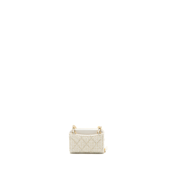 Chanel Mini Bow Card Holder With Chain Tweed White LGHW(Microchip)