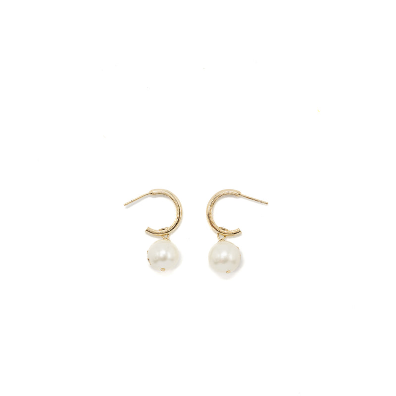 Chanel round dropped earrings crystal/ pearl light gold tone