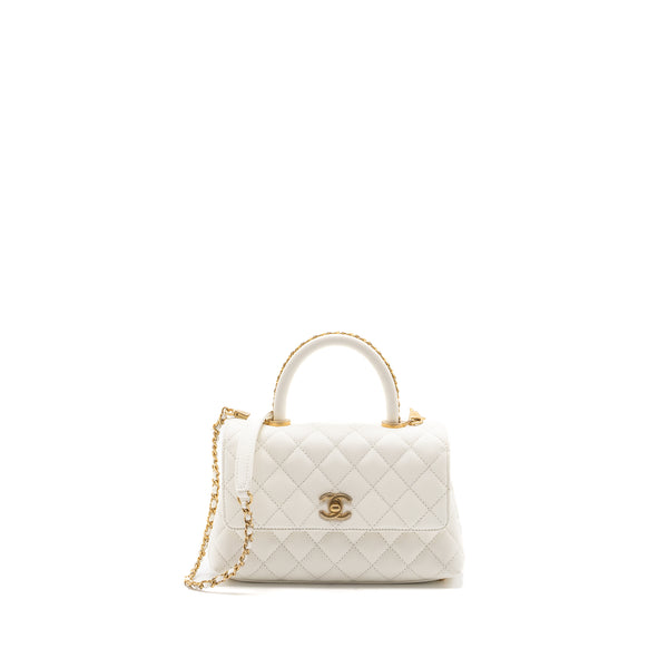 Chanel 23P detailed top handle Small coco handle caviar white GHW (microchip )