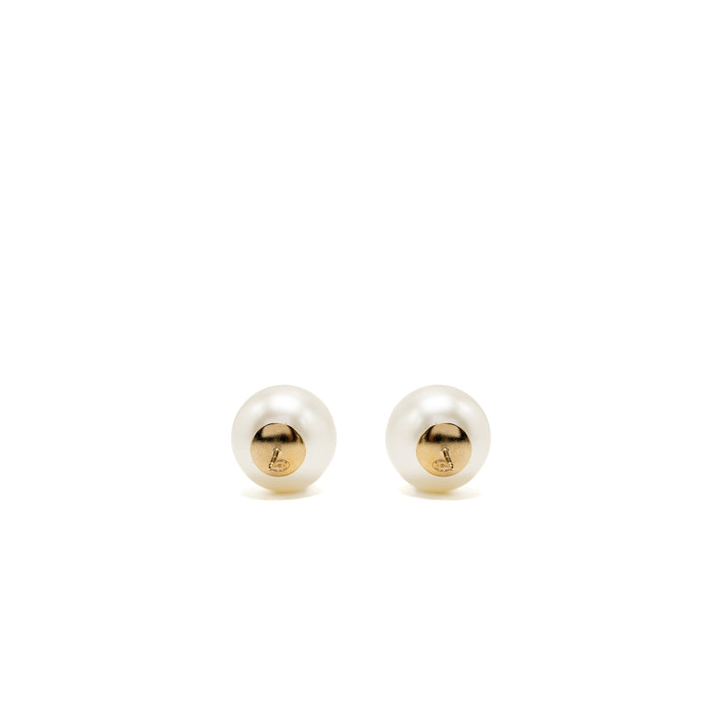 Chanel Giant Pearl Earrings Gold Tone