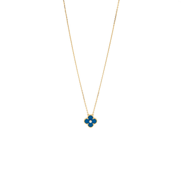 Van Cleef & Arpels Vintage Alhambra Pendant 2019 Limited Edition Celestial Blue Sevres Porcelain / Diamond Yellow Gold