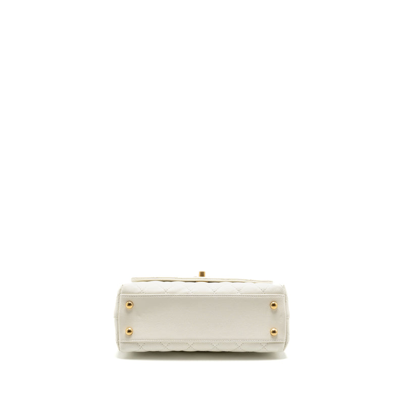 Chanel Detailed Top Handle Small Coco Handle Caviar White GHW (Microchip)
