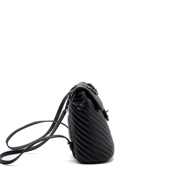 Chanel Small Urban Spirit Backpack Chevron Calfskin Black SHW