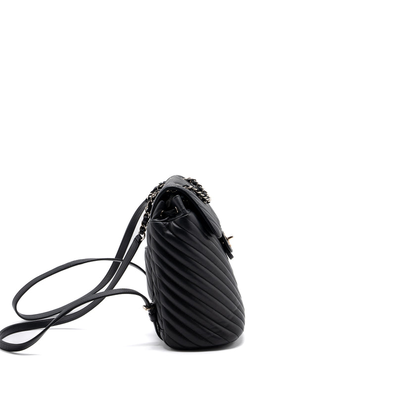 Chanel Small Urban Spirit Backpack Chevron Calfskin Black SHW