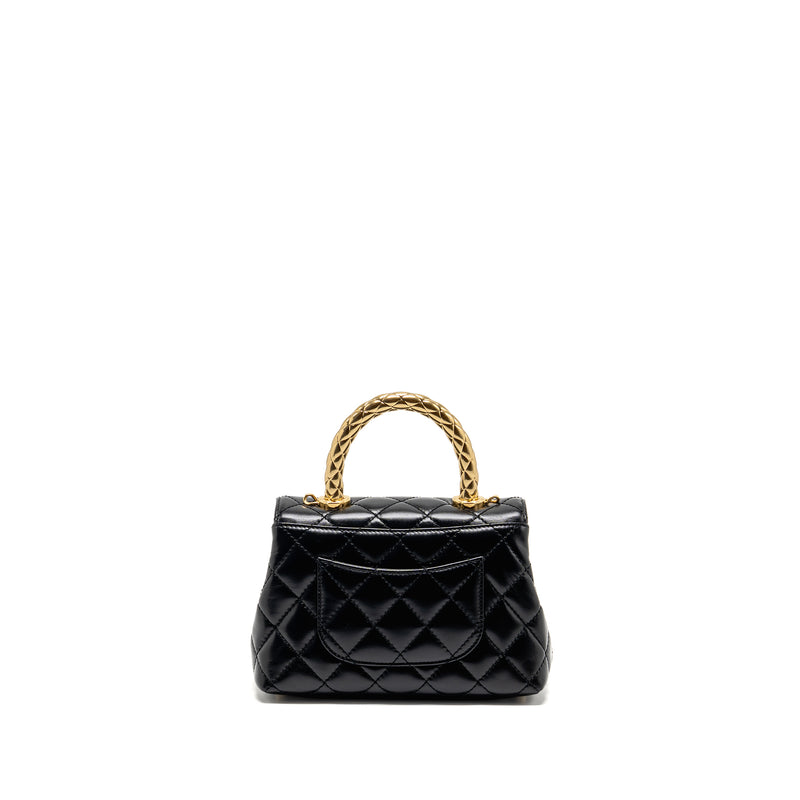 Chanel Metal Top Handle Coco Handle Mini Shiny Calfskin Black GHW (Microchip)