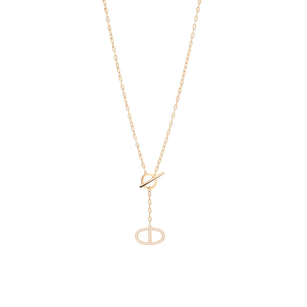 Hermes Chain D’ancre Contour Pendant, Large Model Rose Gold, Diamonds