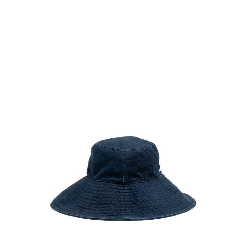 Miu Miu Size S Drill Hat Cotton Dark Blue and Logo Sunglasses Black (Sell in Set)