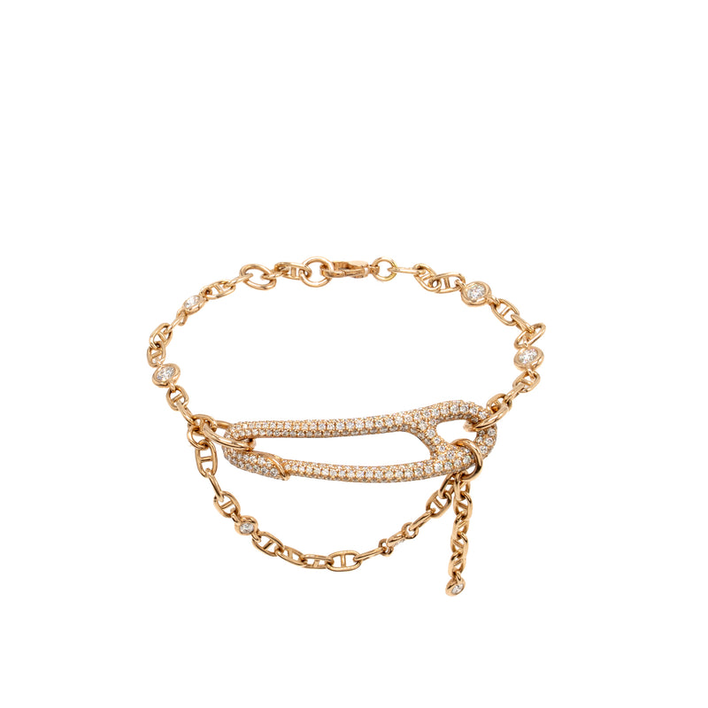 Hermes Size SH Chaine d’ancre Punk Bracelet, Medium Model, Rode Gold/Diamonds