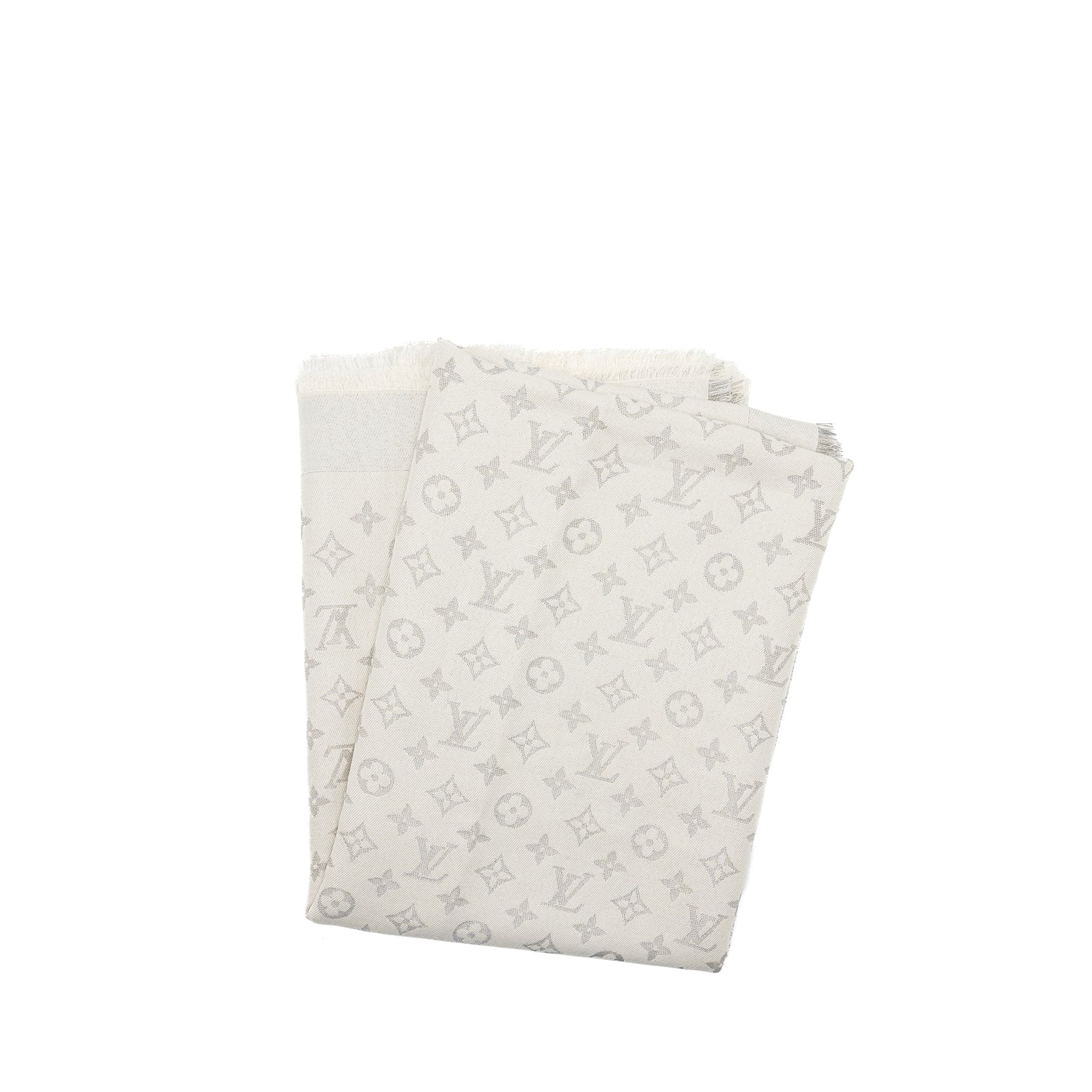 ドッグマコ様:::LOUIS VUITTON ホワイト ラメ ストール モノグラ Louis Vuitton Monoram Shawl light grey/ cream