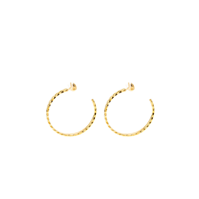 Chanel Coco Crush Hoop Earrings Quilted Motif Beige Gold