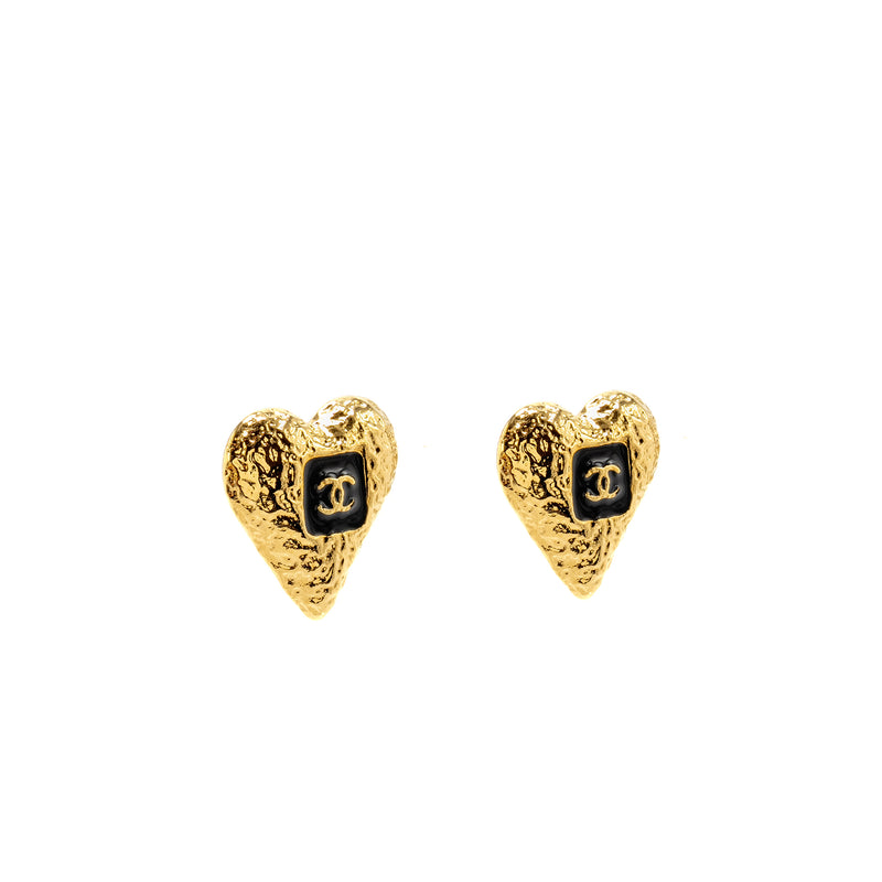 Chanel 23k Giant Heart Shape Earrings Gold Tone