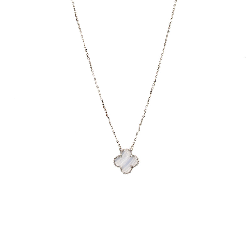 Van Cleef & Arpels Vintage Alhambra Pendant White Gold, Chalcedony