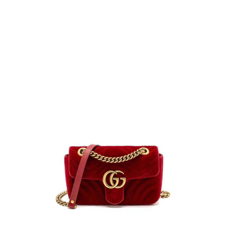 Gucci Small GG Marmont Bag Velvet Red GHW