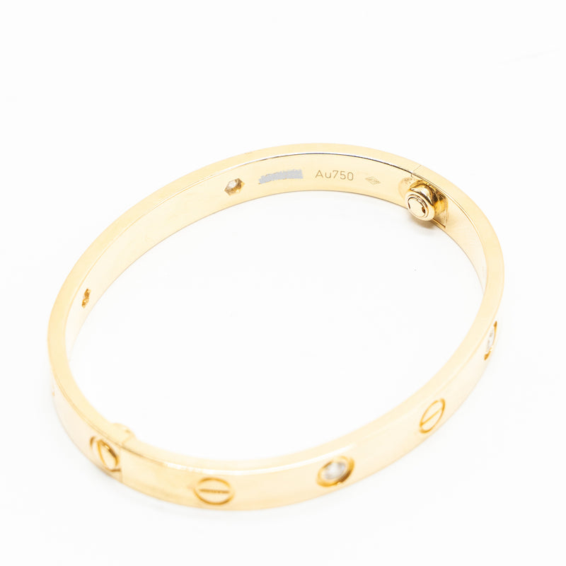 Cartier size 15 love bracelet yellow gold, 4 diamonds