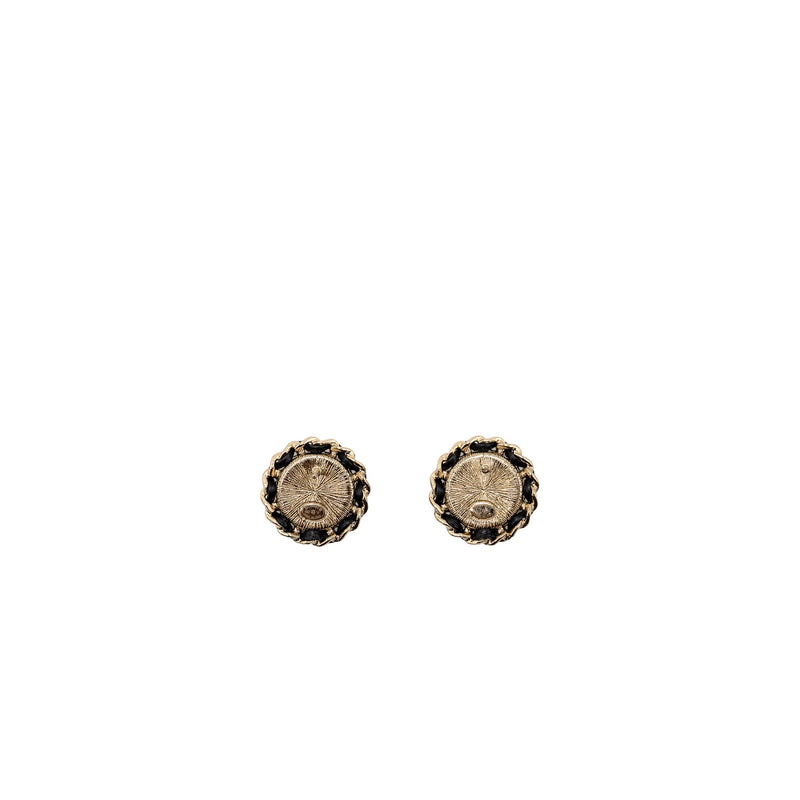 Chanel Round CC Logo Earrings Crystal/ Leather LGHW