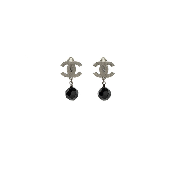 Chanel CC Logo Drop Ear Clips Ruthenium Hardware