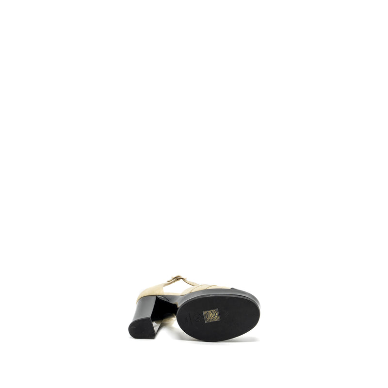 Chanel Size 38 open High Platform Shoe suede / Paten / Calfskin Ivroy  / Black GHW