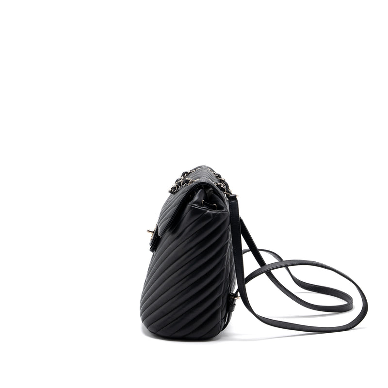 Chanel Small Urban Spirit Backpack Chevron Calfskin Black SHW