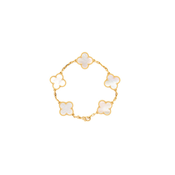 Van Cleef and Arpels vintage Alhambra 5 motif bracelet 18K yellow Gold / mother of Pearl