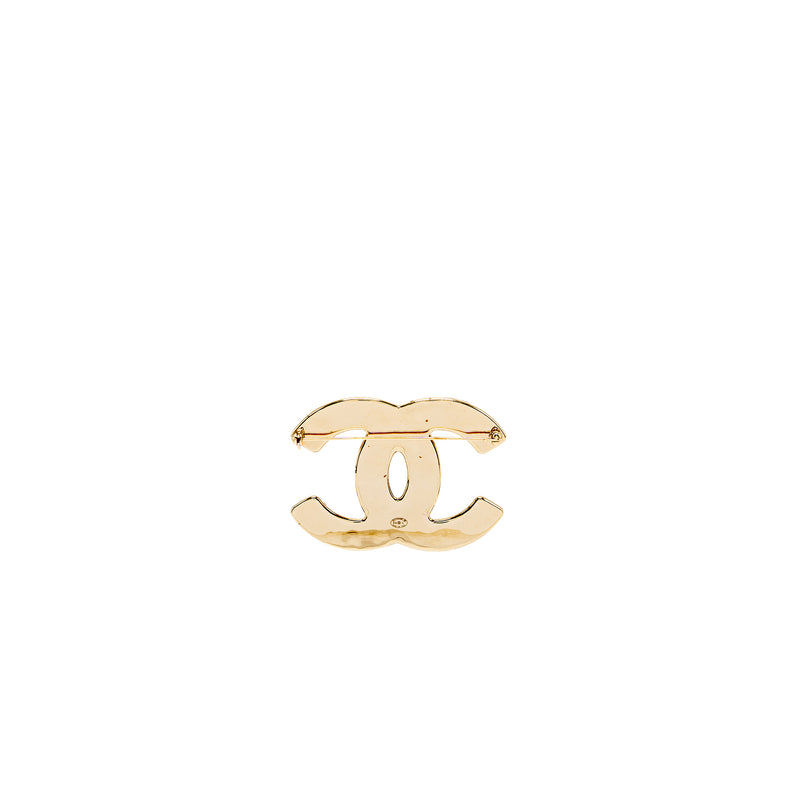 Chanel giant cc logo brooch with Crystal pink multicolour Gold Tone