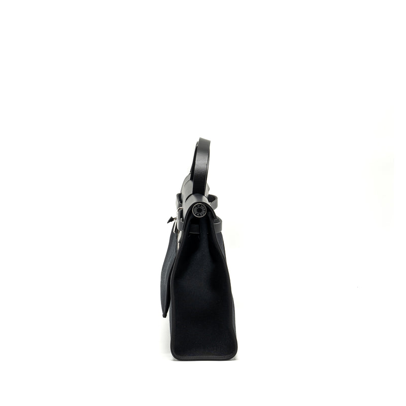 Hermes Herbag 31 Zip Bag Canvas/Hunter Black SHW Stamp D