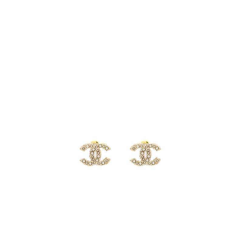 Chanel CC Logo Earrings with Pearl Light Gold Tone