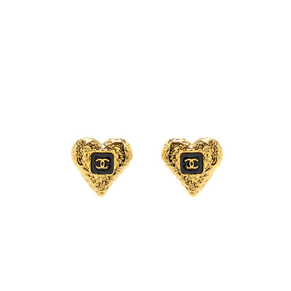 Chanel 23k Giant Heart Shape Earrings Gold Tone