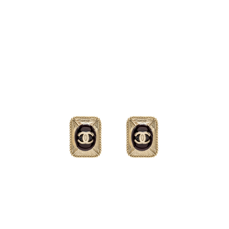 Chanel CC Logo Square Earrings Red/Gold Tone