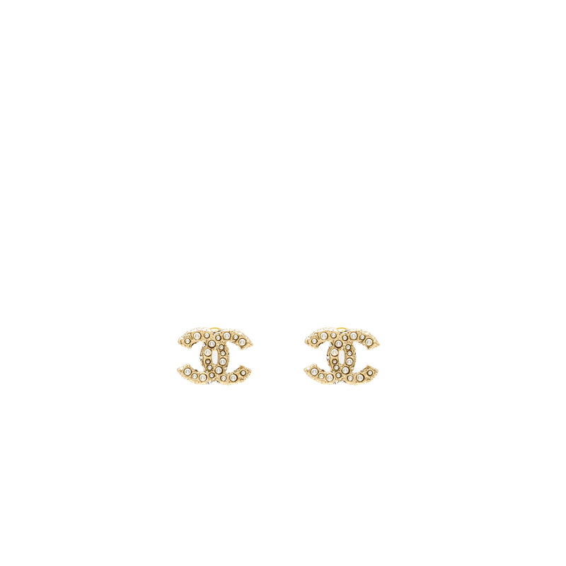 Chanel CC Logo Earrings Pearl/Crystal Light Gold Tone