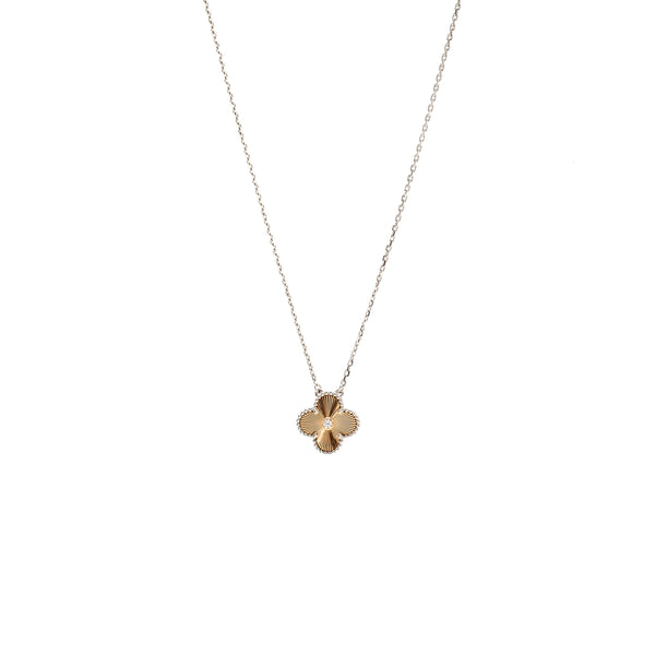 Van Cleef & Arpels Vintage Alhambra Pendant White Gold, Guilloche Rose Gold, Diamond