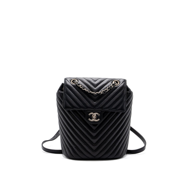 Chanel Small Urban Spirit Backpack Chevron Calfskin Black SHW