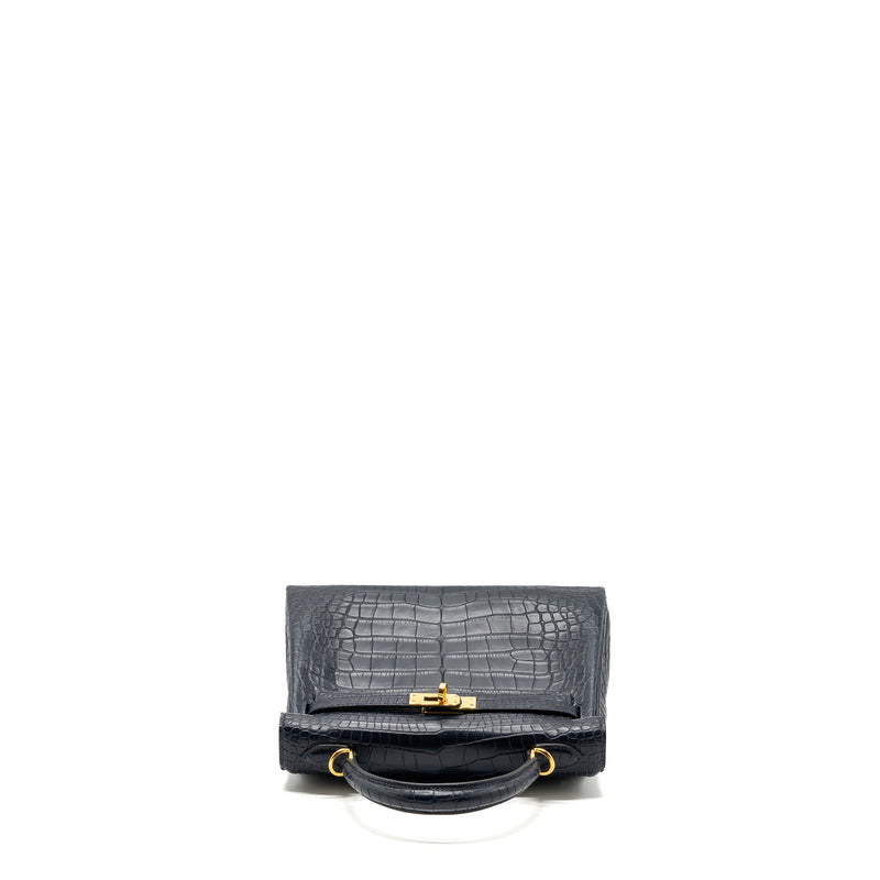 Hermes kelly 25 matte crocodile alligator mississippiensis blue indigo GHW stamp Y