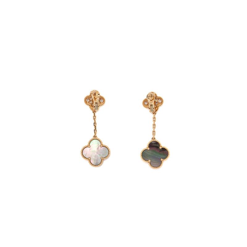 Van Cleef & Arpels Magic Alhambra 2-Motifs Earrings Rose Gold Grey Mother Of Pearl, Diamonds