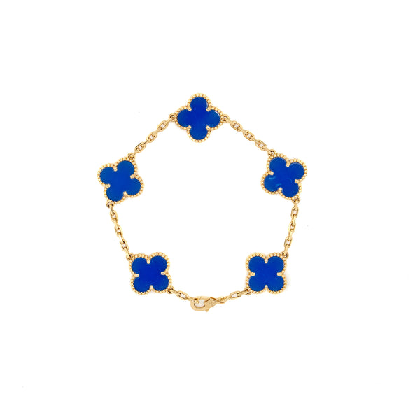 Van Cleef & Arpels Vintage Alhambra Bracelet 5 Motifs Agate Yellow Gold