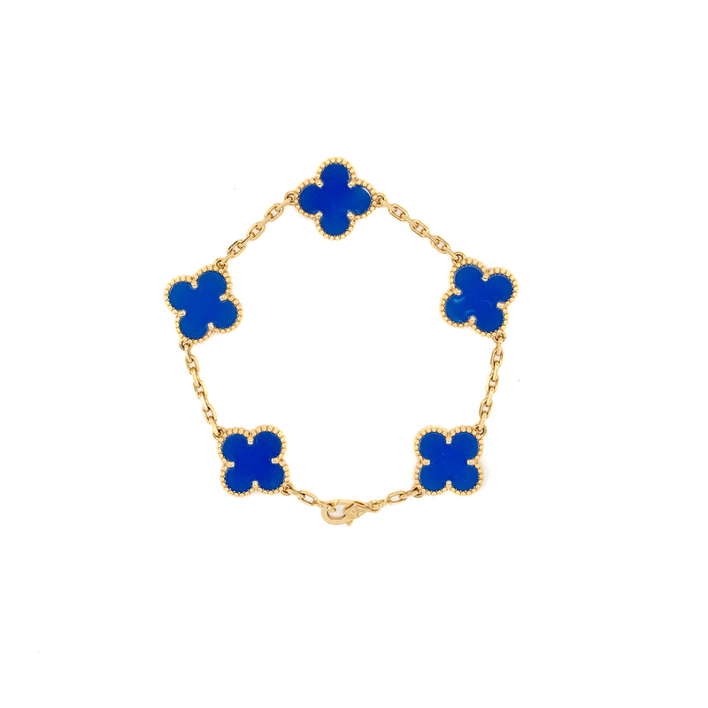 Van Cleef & Arpels Vintage Alhambra Bracelet 5 Motifs Agate Yellow Gold