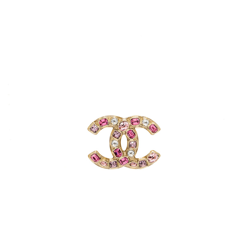 Chanel giant cc logo brooch with Crystal pink multicolour Gold Tone