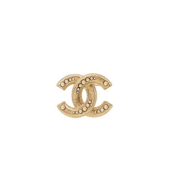 Chanel CC Logo Brooch Pearl Light Gold Tone