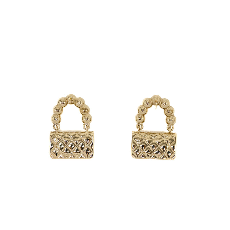 Chanel Flap Bag Dropped Earrings With Pearl Light Gold Tone